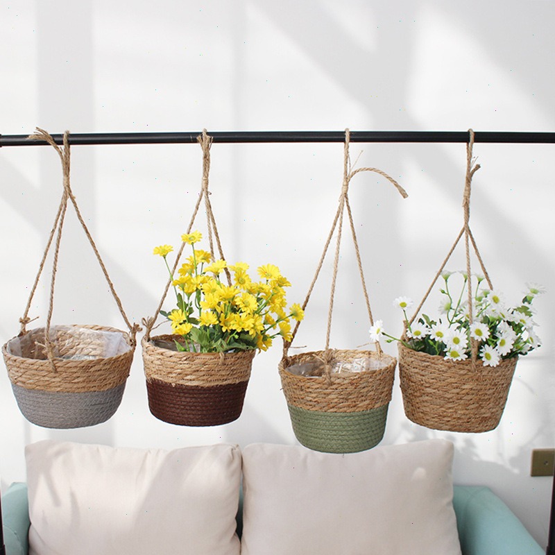 짚으로 만든 걸이형 바구니 화분, 삼베로 짠 꽃바구니, - Spider Plant Hanging 리뷰 및 가격